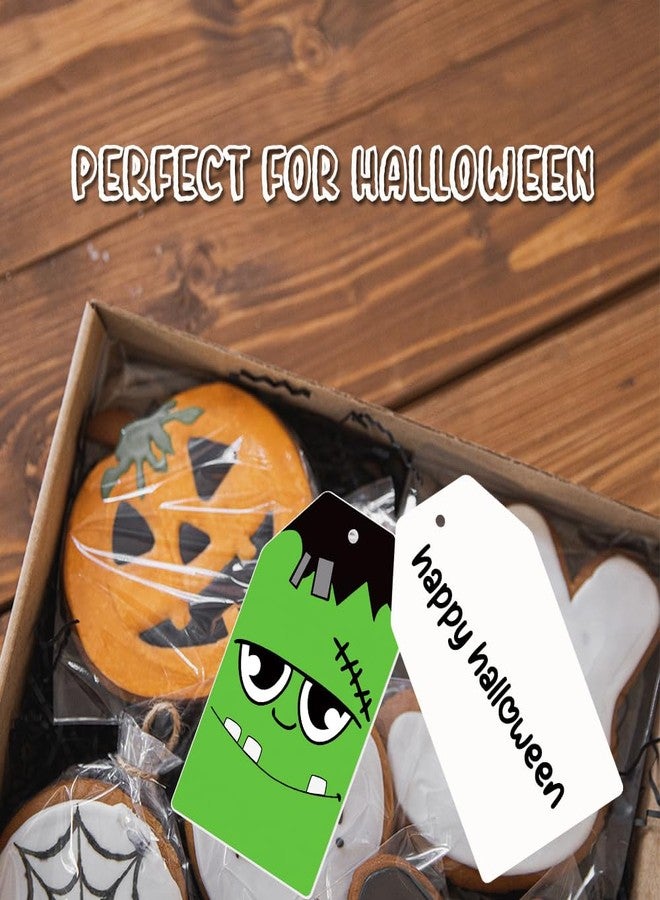 AWEELON 120Pcs Halloween Tags with String Pumpkin Cat Monster Ghost Face Paper Tags Holiday Hanging Labels for DIY Gift Wrapping Halloween Party Favor Decor, 6 Designs - Image 4